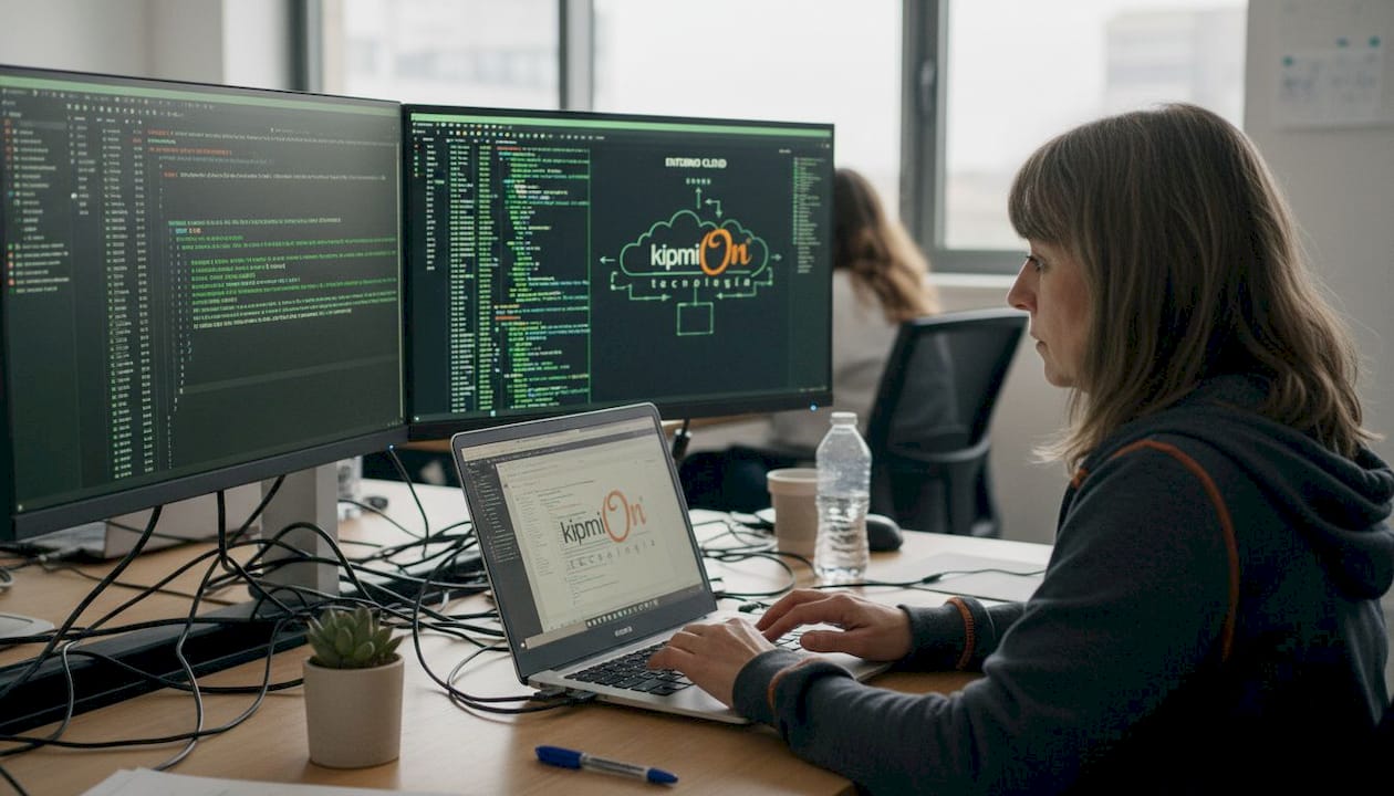Desarrolladora revisando y optimizando código en la nube desde su ordenador