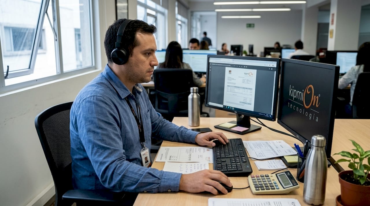 Un trabajador agilizando procesos administrativos gracias a la automatización en su ordenador.