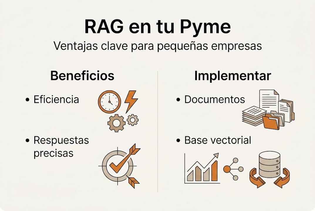 Infografía con las claves y beneficios del uso de RAG en pequeñas y medianas empresas