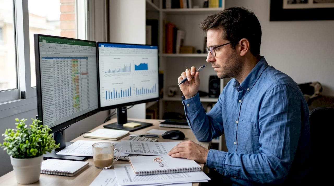 Profesional revisa los riesgos digitales en una pequeña empresa