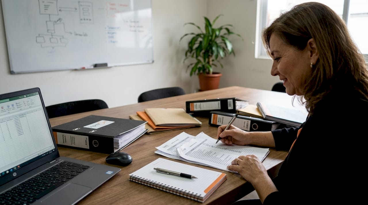 Colaborador realizando el control de inventario de los activos de la empresa.