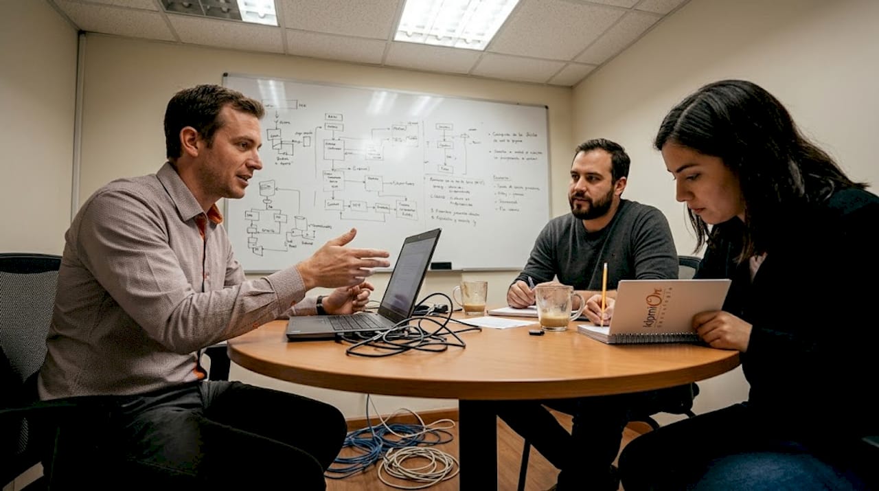 Especialista en tecnología apoyando al equipo de una pyme
