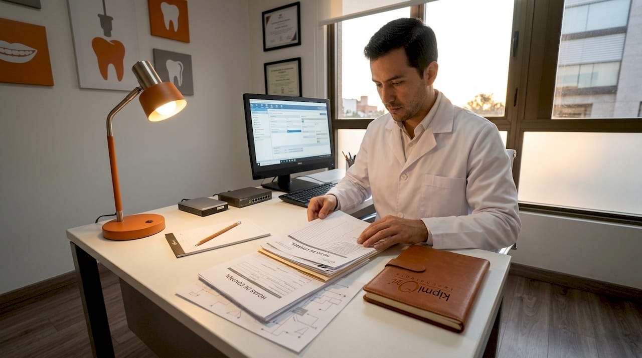 Protección de datos en empresas: guía práctica para pymes Trabajador organizando expedientes en una clínica dental