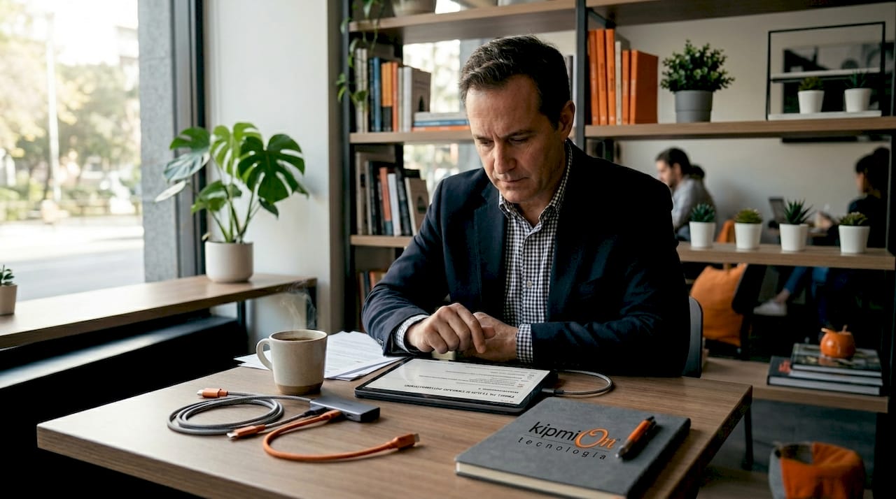 Agentes IA qué son y cómo se usan: guía para pymes Hombre revisando el flujo de trabajo automatizado desde su tablet