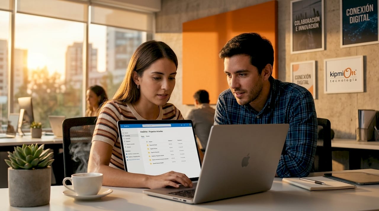 Empleado de oficina que comparte documentos de forma digital
