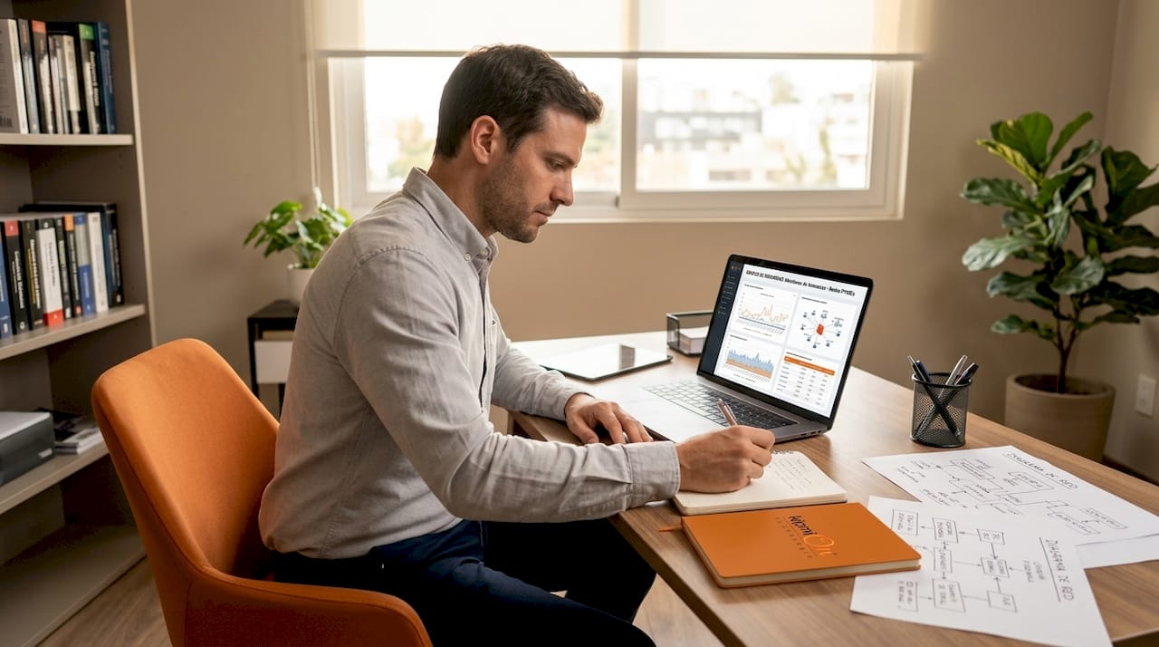 Especialista en soluciones cloud evaluando la seguridad informática de una pequeña empresa