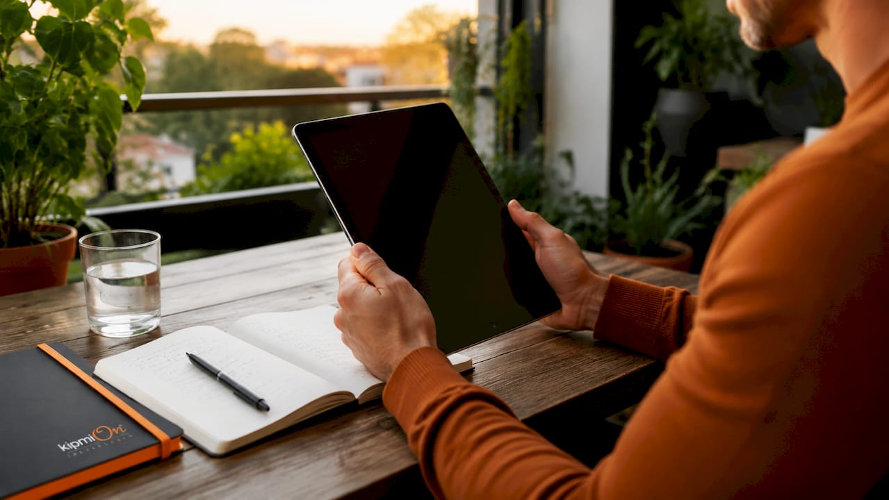 Qué es sostenibilidad digital: guía práctica para pymes Unas manos manejan una tablet y un teclado sobre el escritorio.