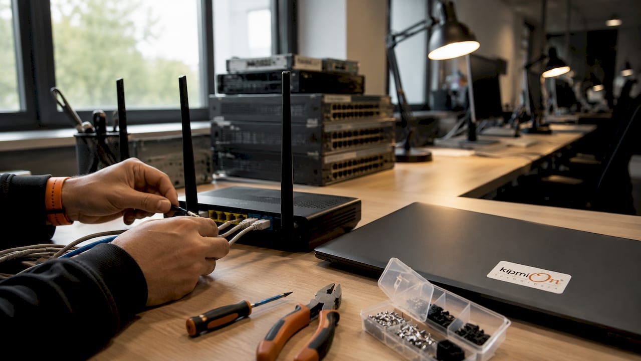Técnico manipulando el panel de control en la sala de servidores de una pyme