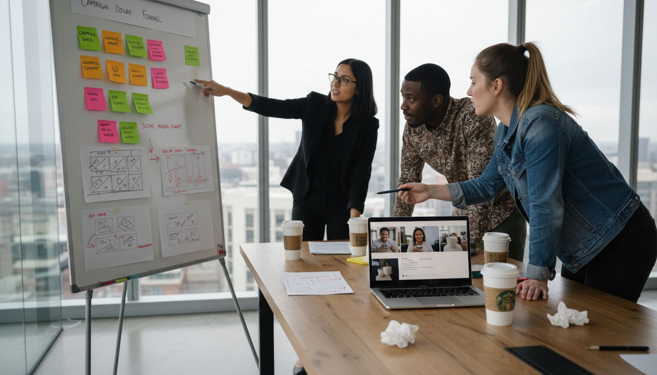 Team collaborating on video content planning