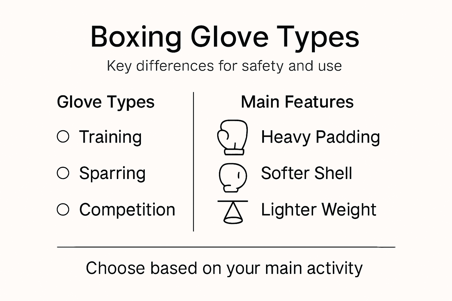 Infographic comparing boxing glove types and features