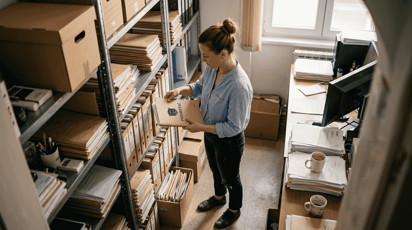 Žena prikuplja i sređuje dokumenta potrebna za pokretanje postupka za odštetu.