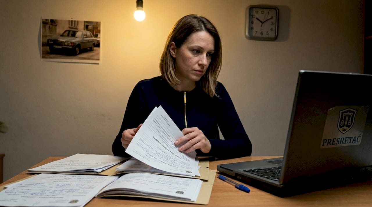 Žena prikuplja i sređuje dokaze kako bi podnela zahtev.