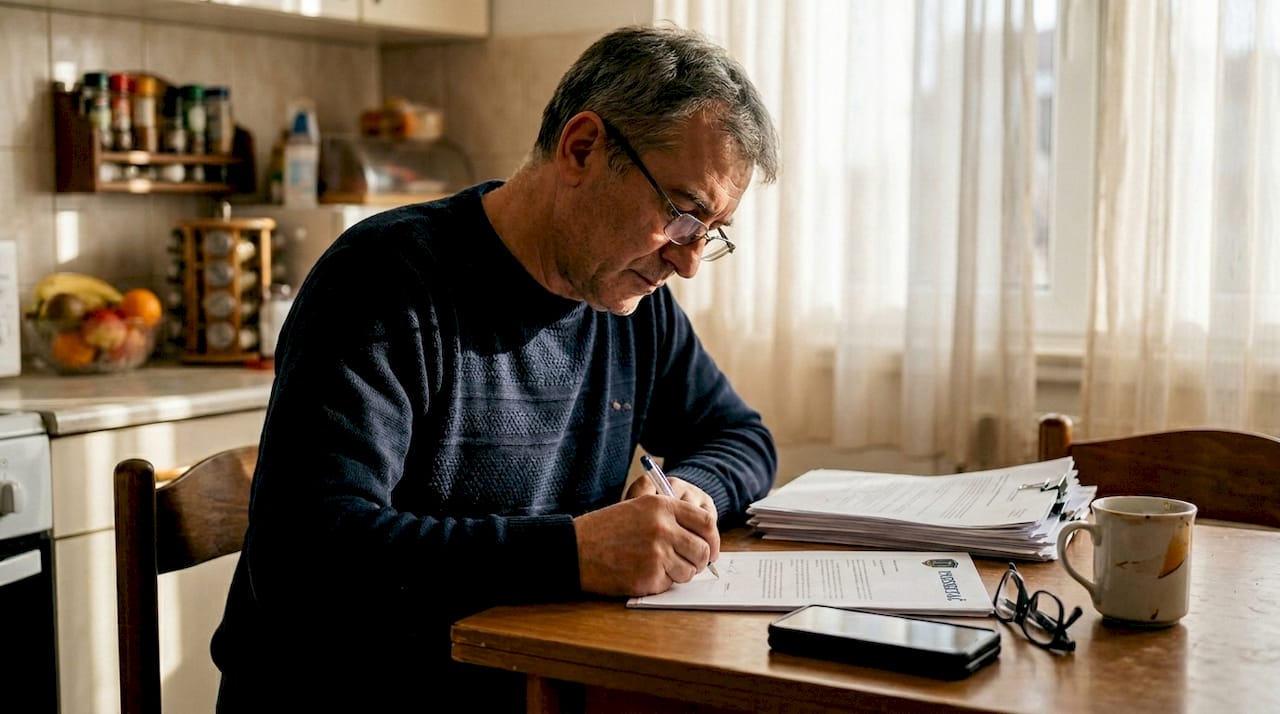 Muškarac potpisuje dokumenta za besplatnu pravnu pomoć