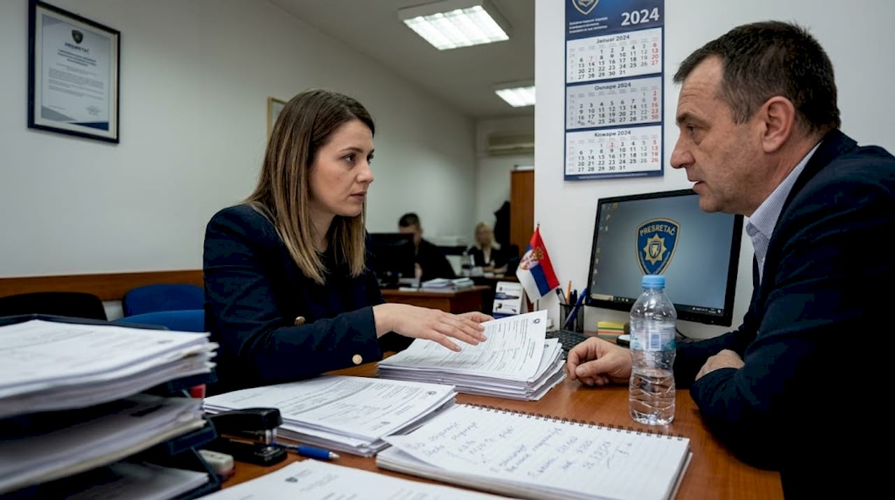 Agent osiguranja i klijent razgovaraju o dokumentaciji vezanoj za prijavu štete na automobilu.