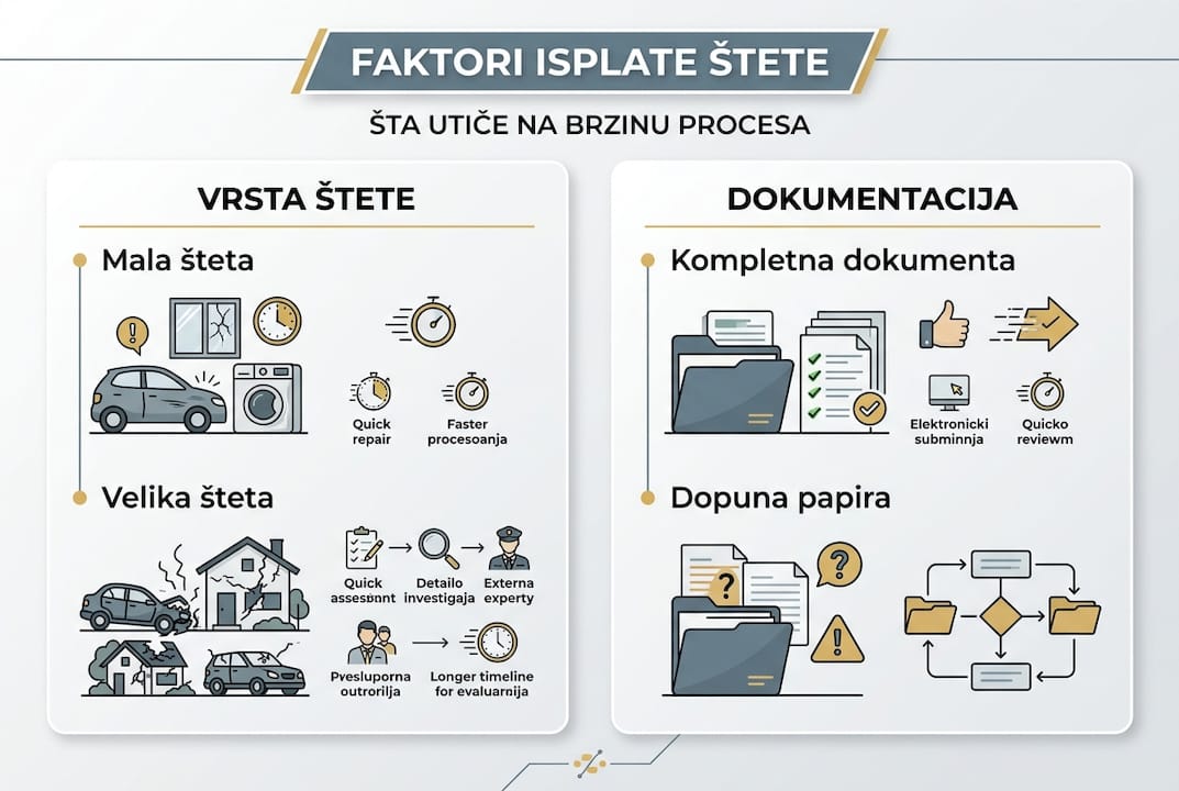 Vizuelni prikaz ključnih faktora koji utiču na isplatu osiguranja