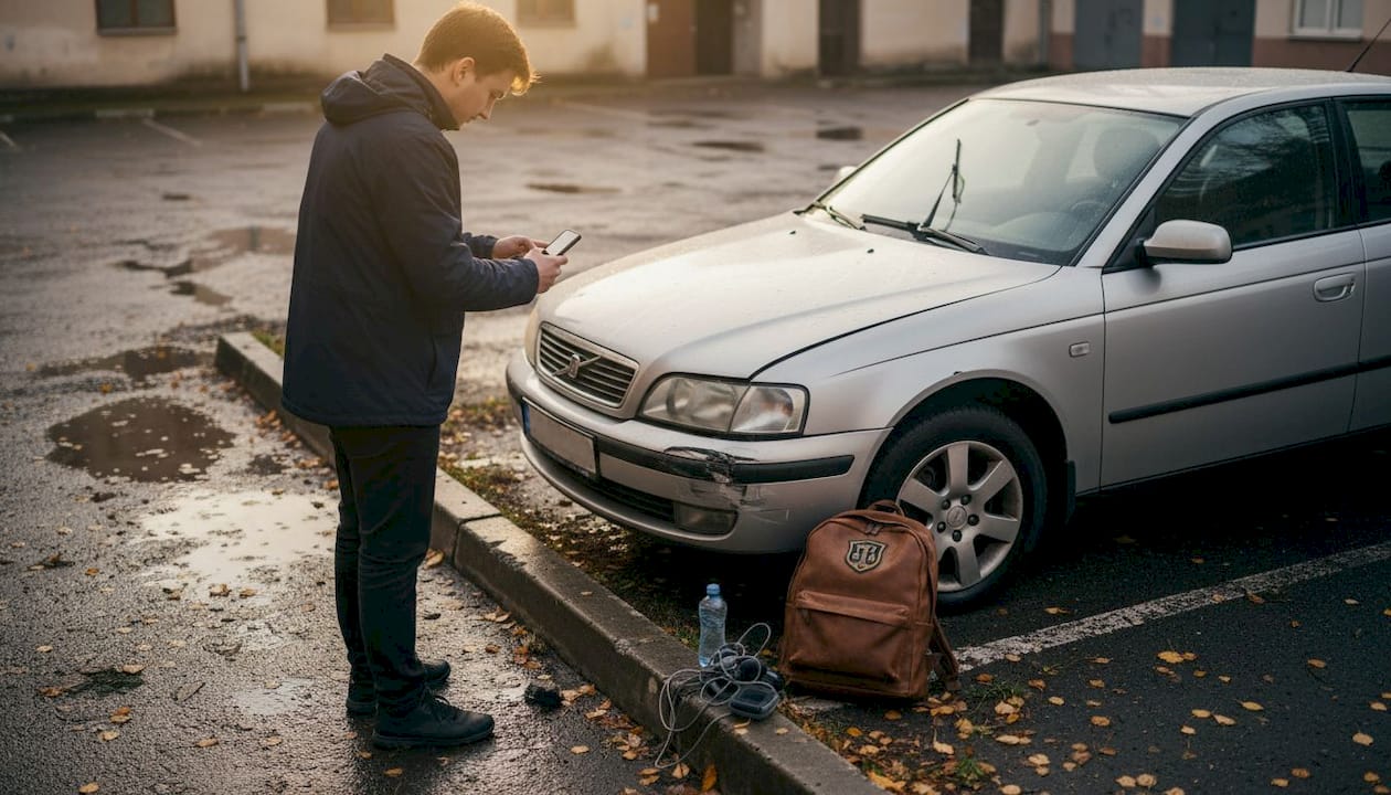 Vlasnik snima štetu na svom automobilu dok je parkiran.