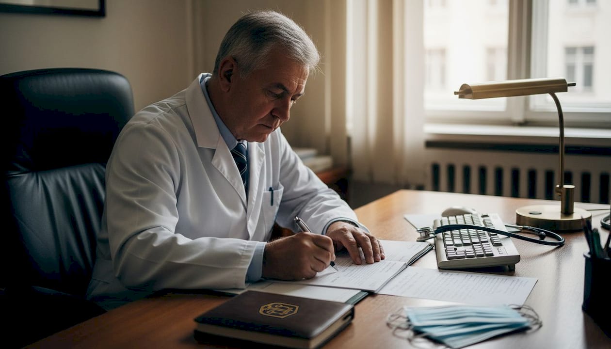 Doktor unosi medicinske podatke tokom pregleda u svojoj ordinaciji.