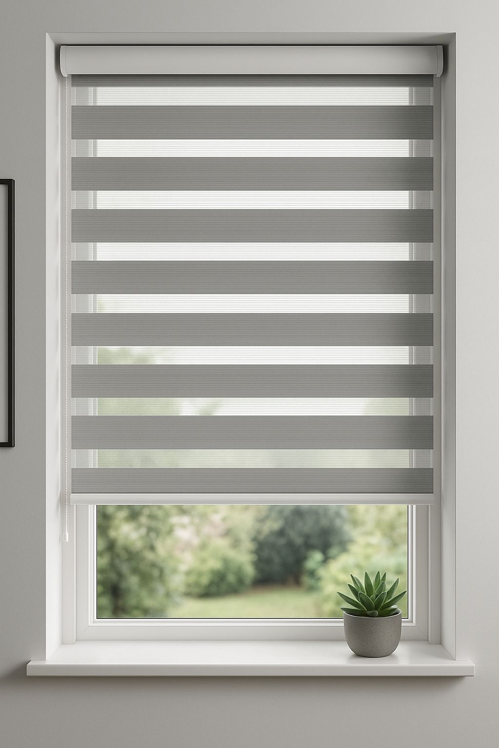 Custom Blinds Shutters Awnings -Official - Double Roller Zebra Blinds: Showroom Quality Guide For South Africans 2025 Double Roller Blinds In A Modern Living Room Combing Sheer And Blockout Fabric For Adjustable Light Control In Modern Rooms