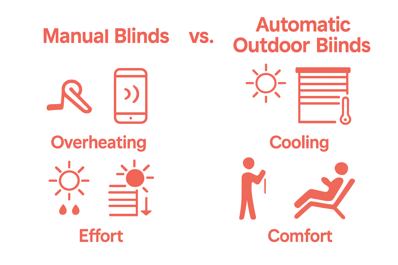 Infographic comparing manual and automatic outdoor blinds benefits