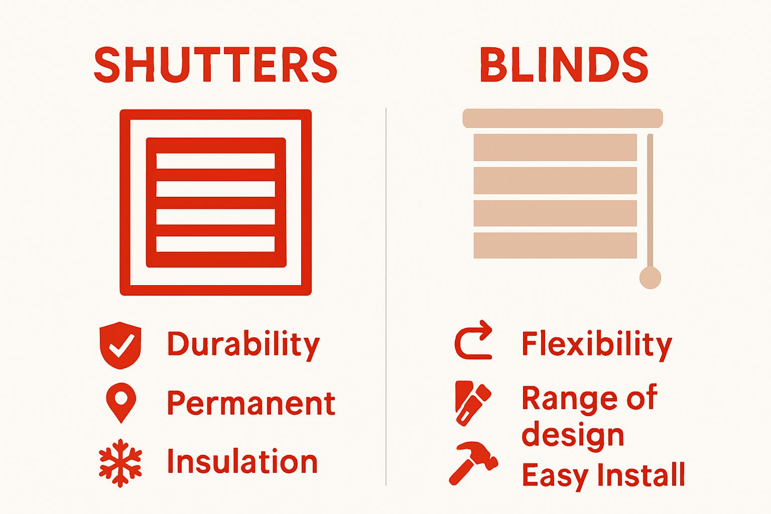 Visual comparison of window shutters versus blinds