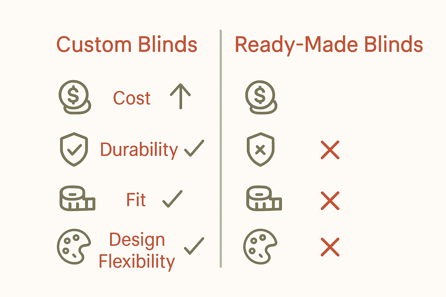 Infographic comparing custom blinds versus ready-made blinds