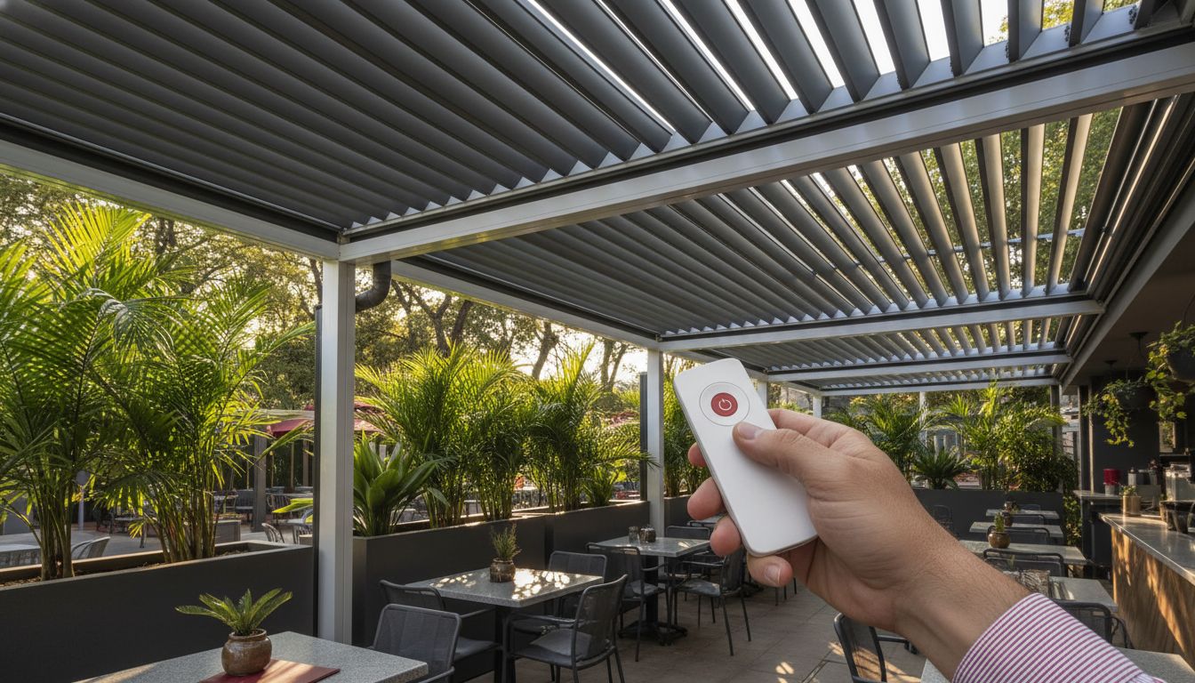 motorised louvre awning closeup