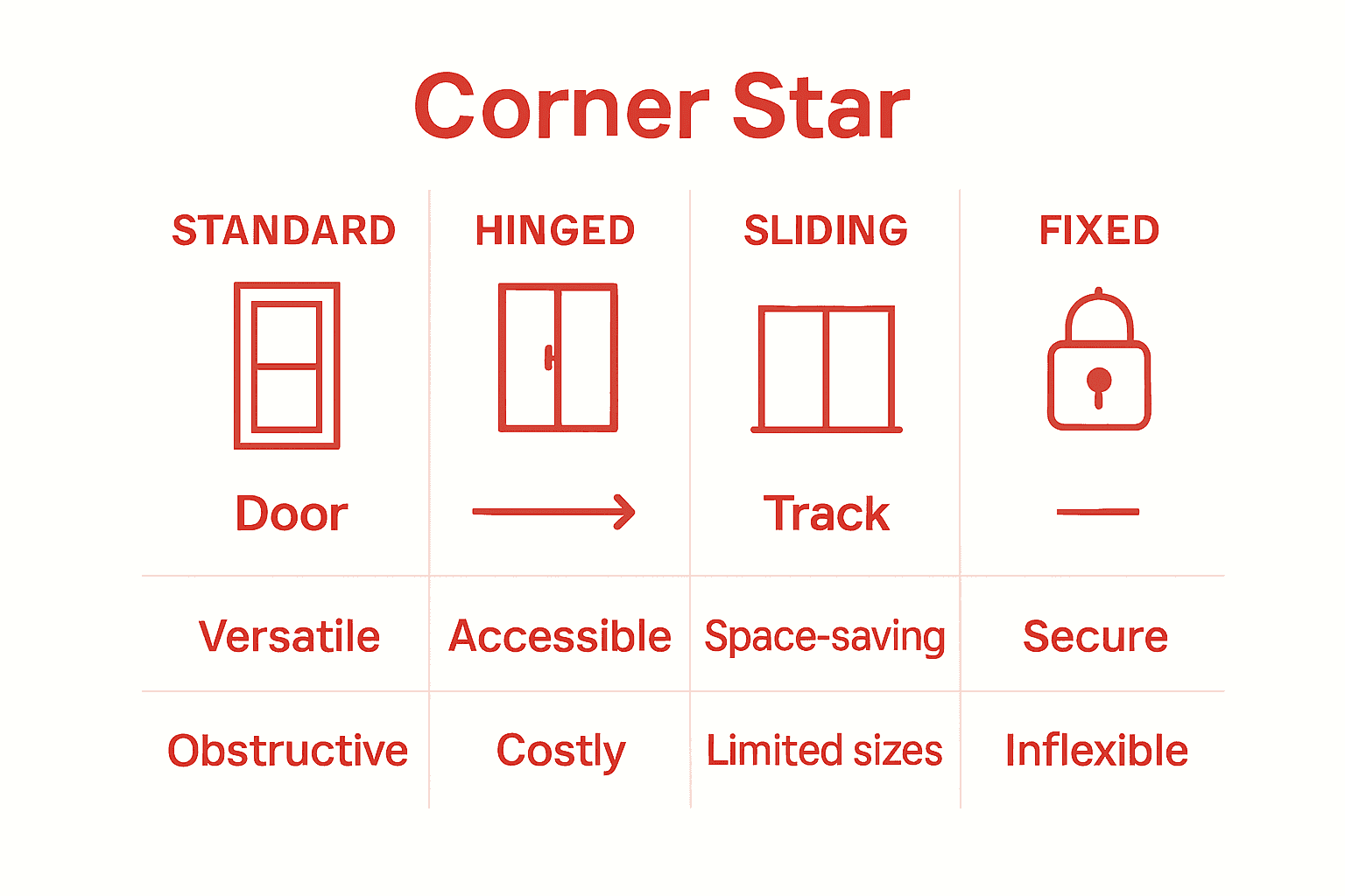 Infographic comparing four Corner Star screen types