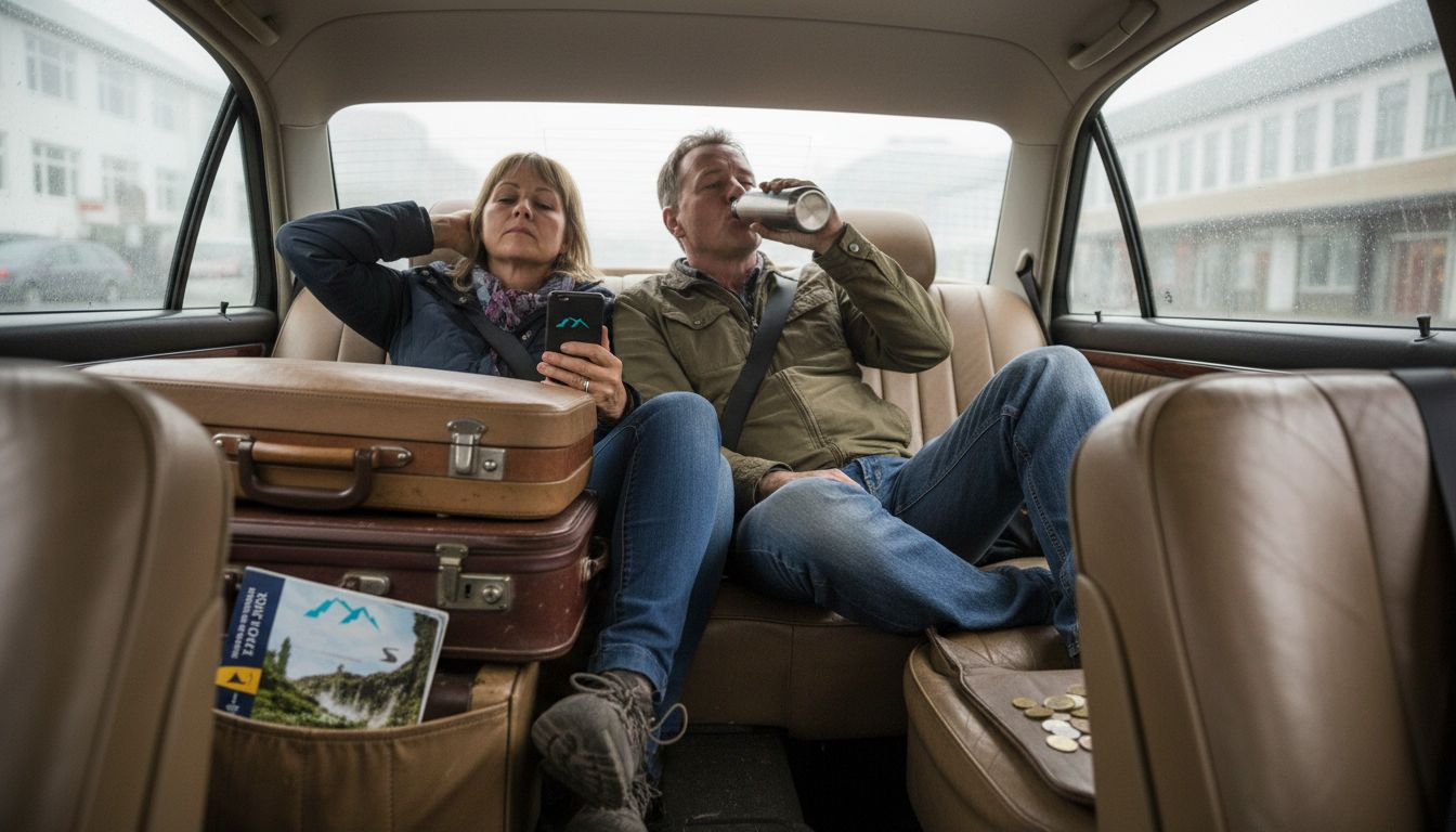 Couple relaxing in private transfer car