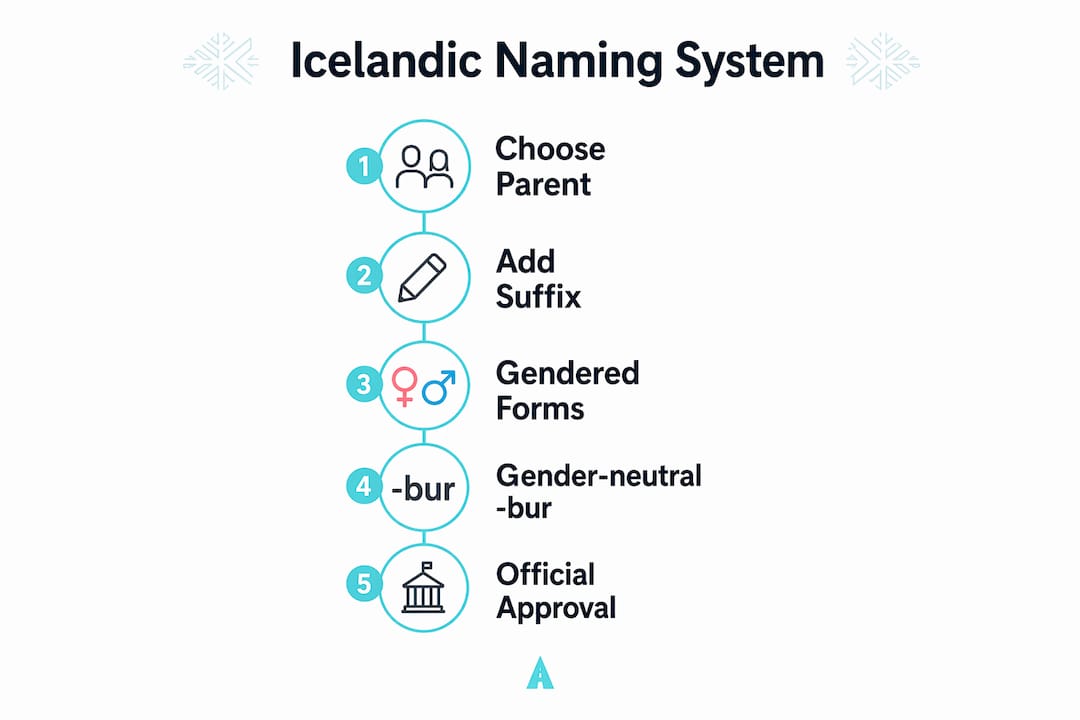 Infographic explaining steps of Icelandic naming