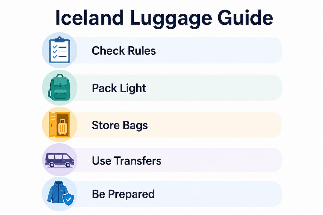 Infographic showing steps for handling luggage in Iceland