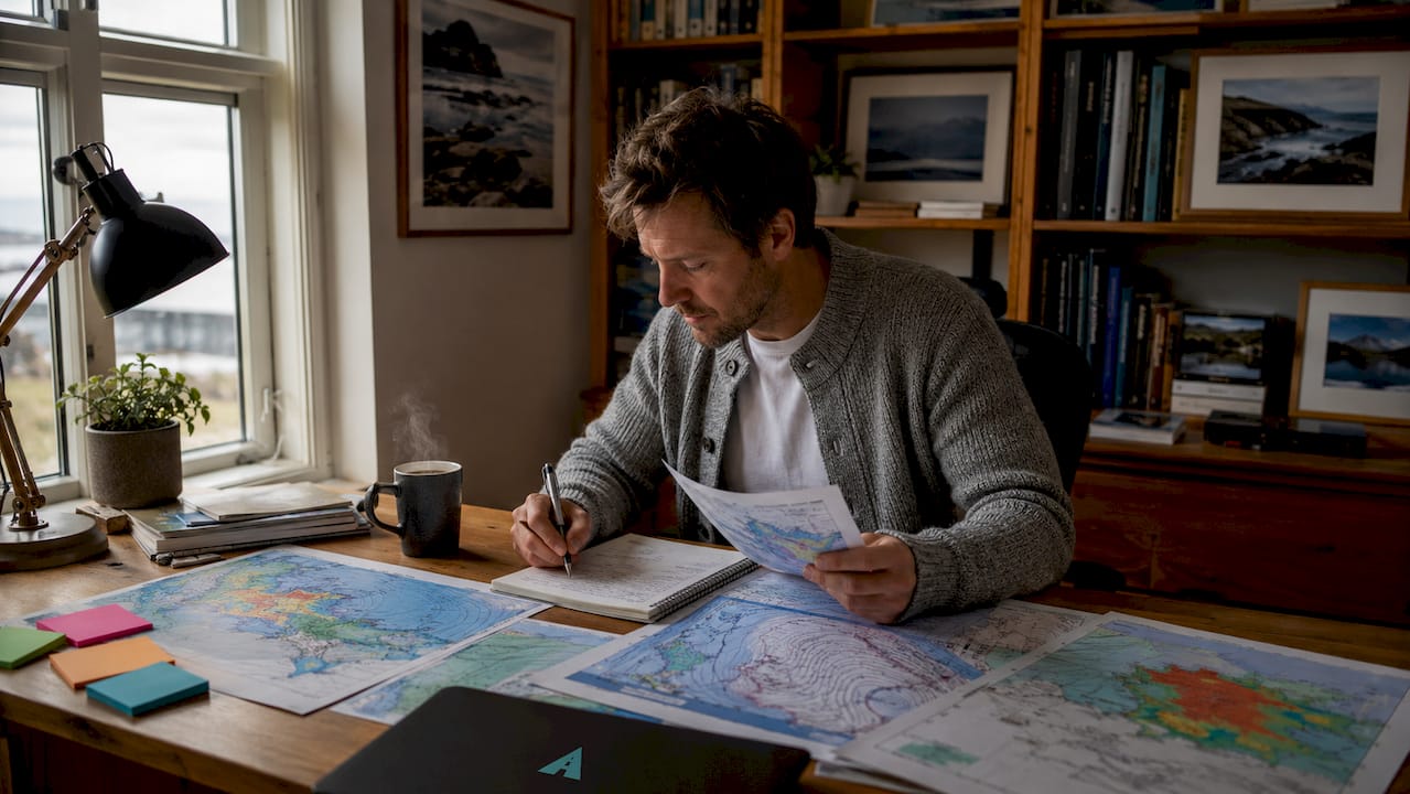 Meteorologist reviewing Reykjavik weather report