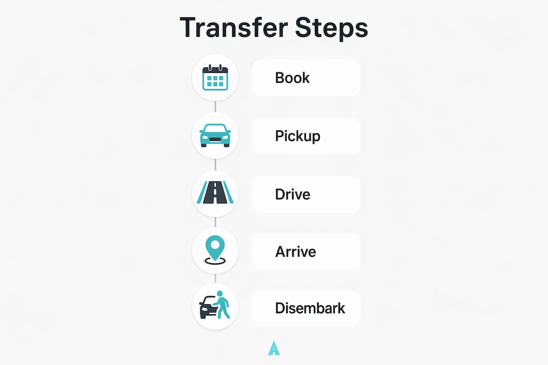 Infographic depicting transfer steps from airport to cruise port