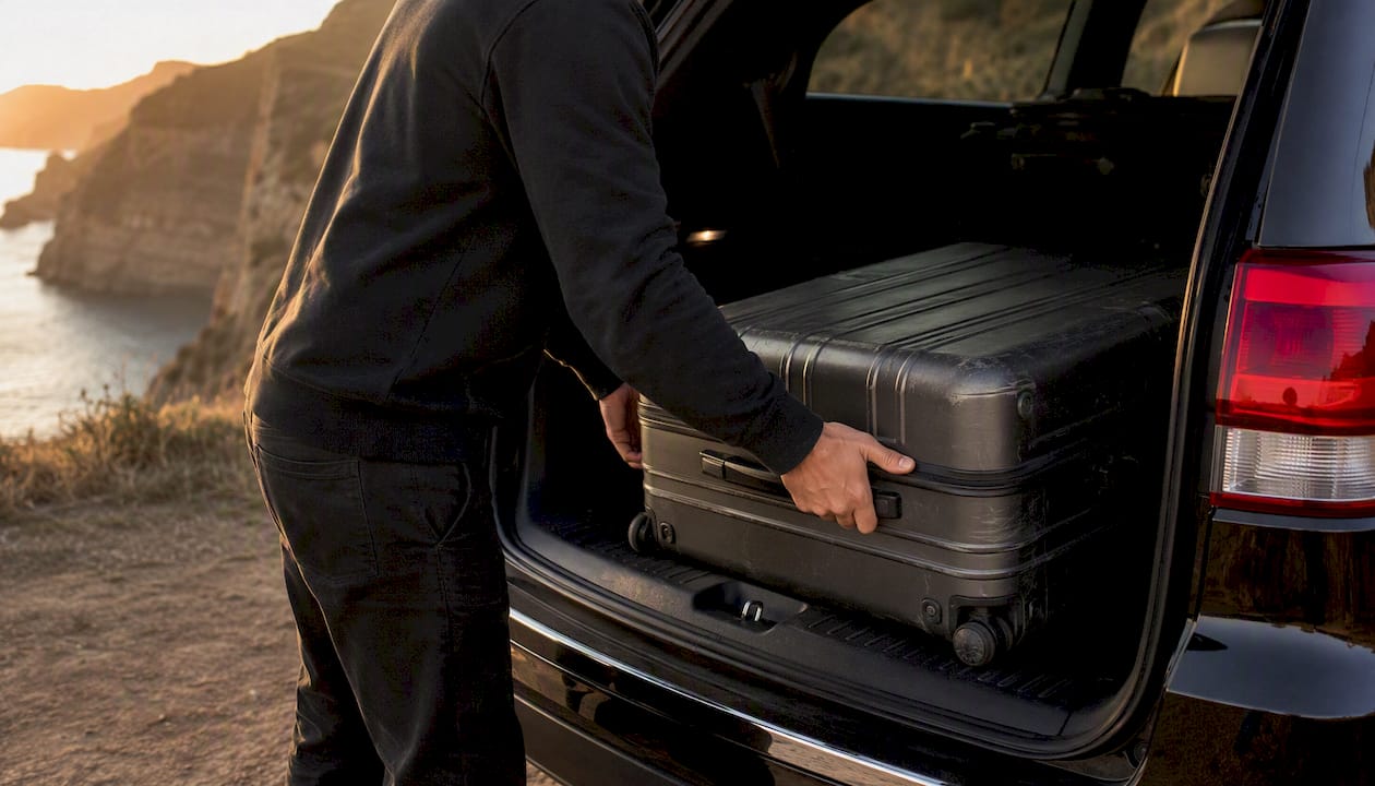 Loading large luggage into vehicle trunk