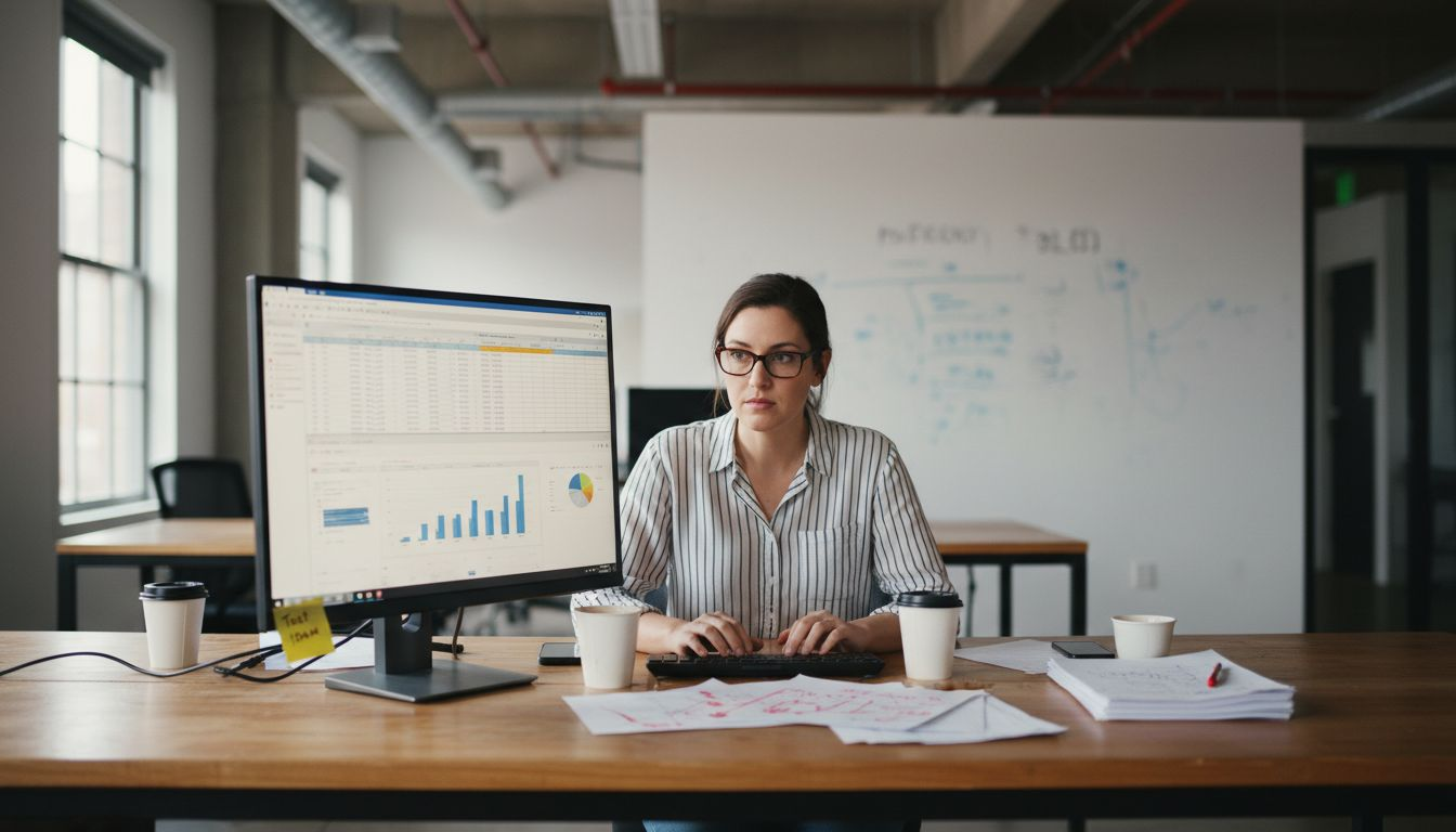 Marketer testing digital workflows at desk