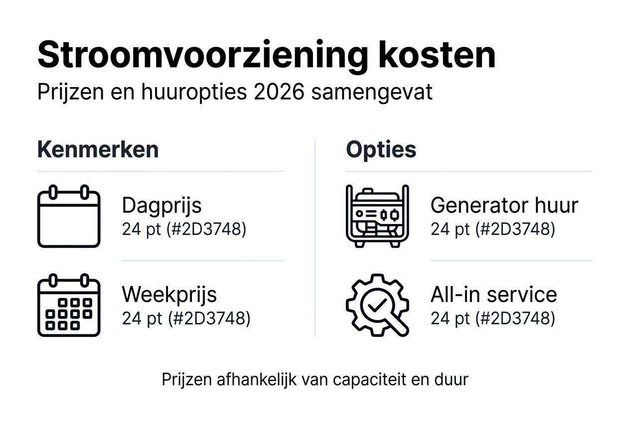 Overzichtelijke infographic met de verschillende manieren van stroomvoorziening en bijbehorende kosten