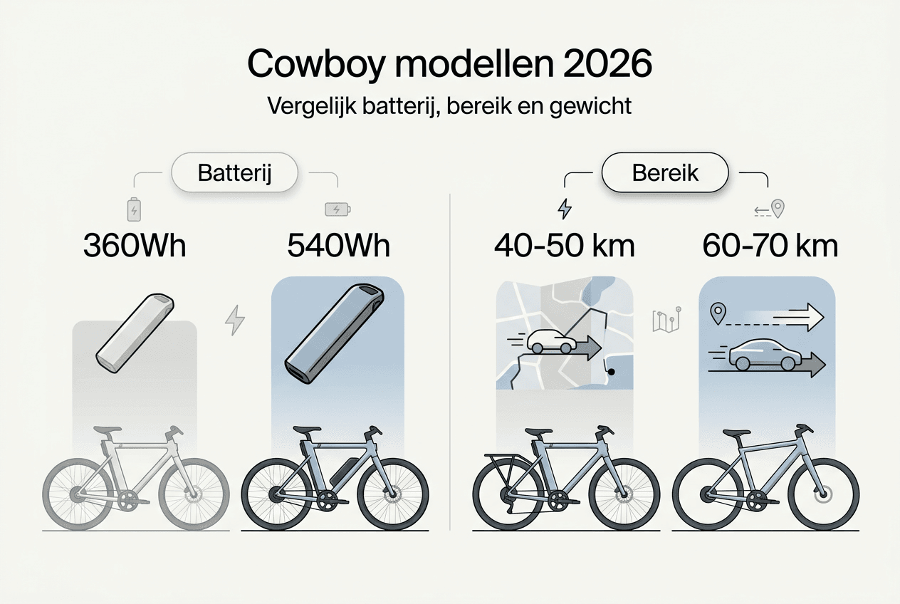 Infographic: Cowboy modellen – actieradius en batterijduur in beeld