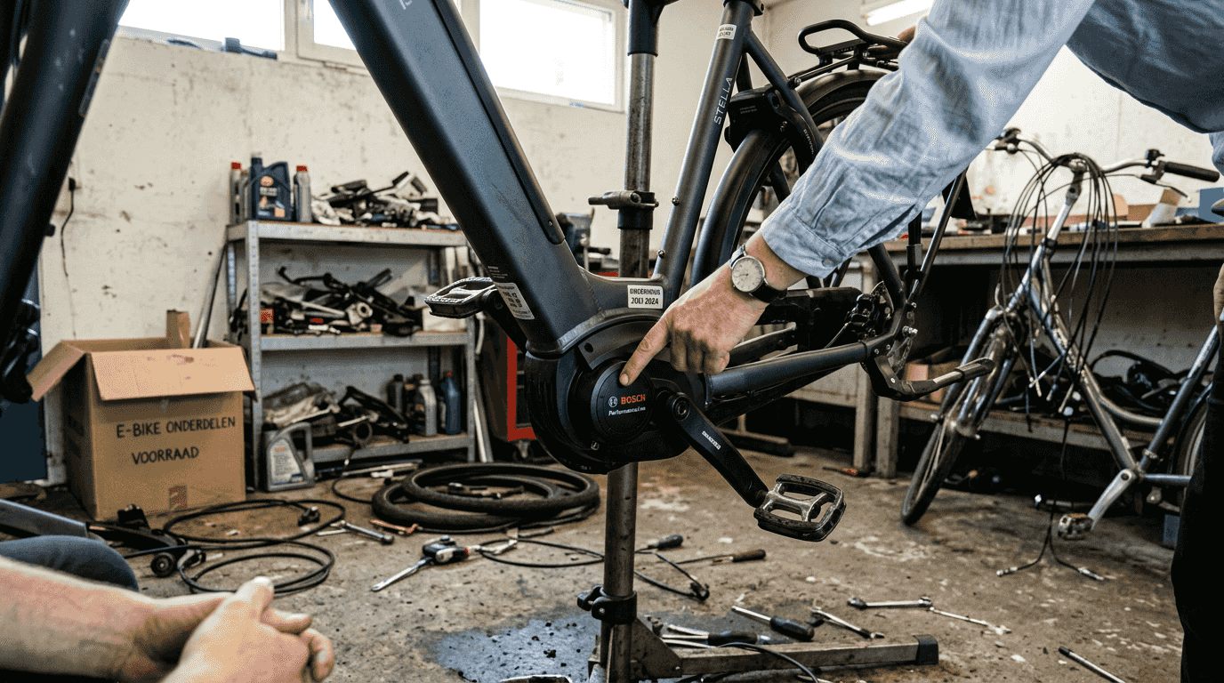 De dealer legt de technische specificaties van de e-bike uit