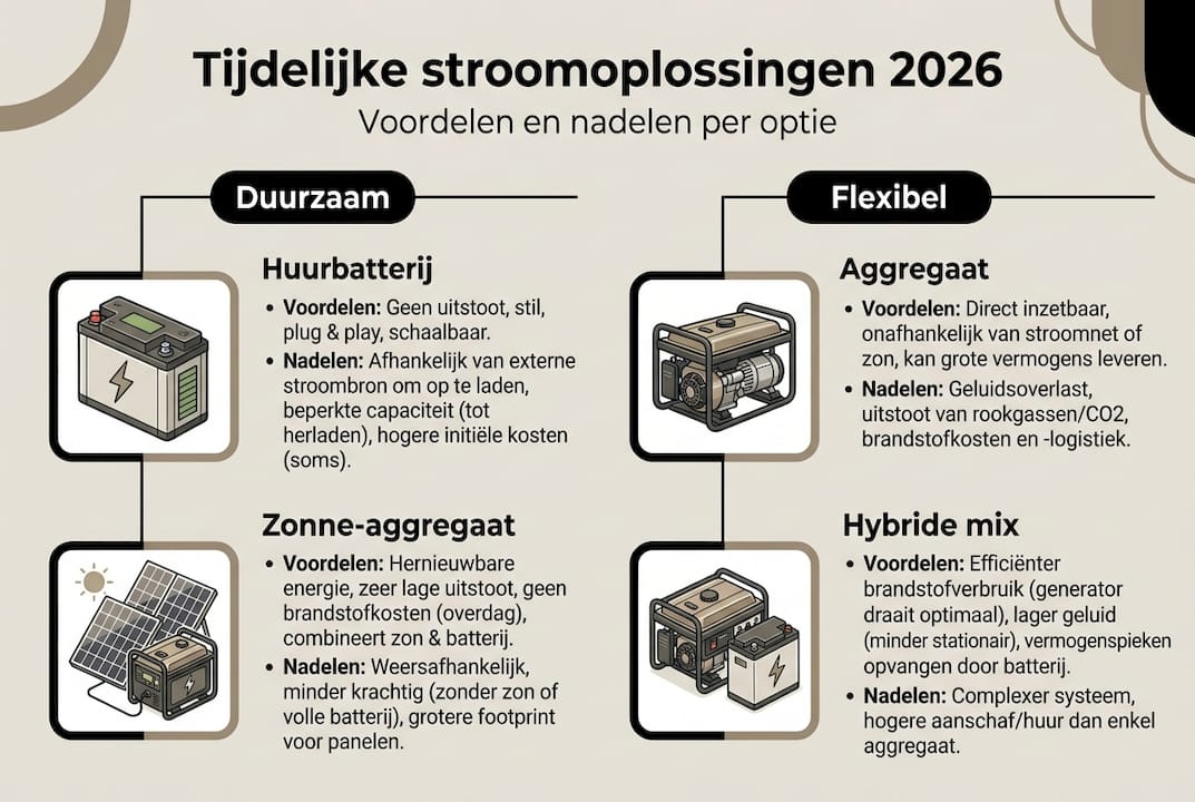 Infographic: tijdelijke stroomvoorzieningen in één oogopslag vergeleken