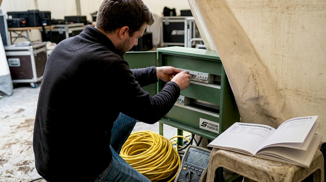 Monteur controleert werking van aardlekschakelaar in verdeelkast