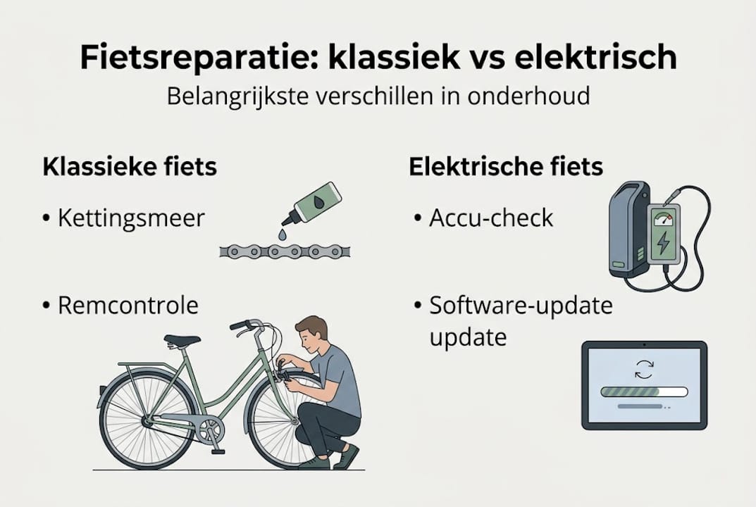 Infographic: verschillen tussen onderhoud aan gewone fietsen en e-bikes