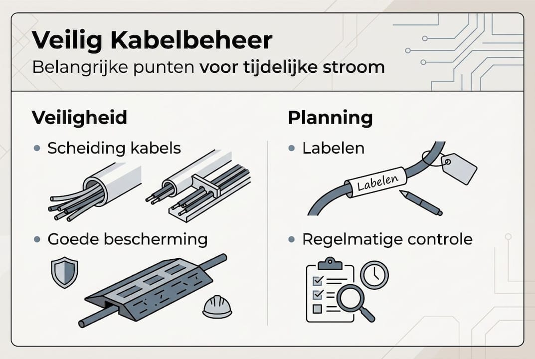 Infographic: belangrijkste tips voor het organiseren van tijdelijke stroomkabels