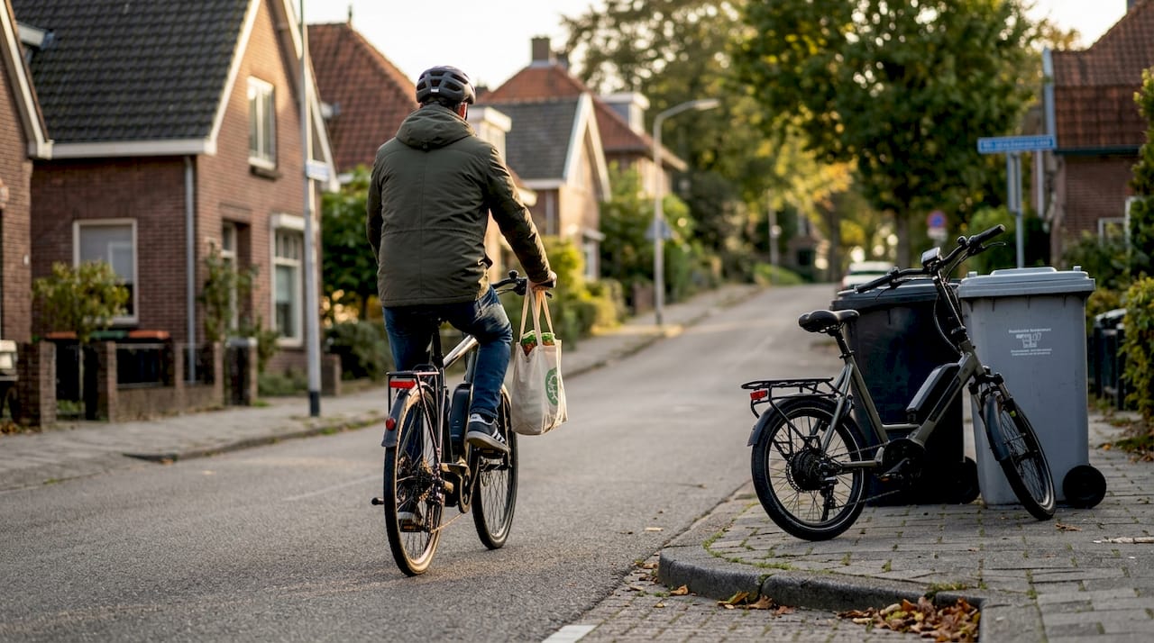 Een vrouw fietst op een e-bike en probeert verschillende soorten motoren uit.