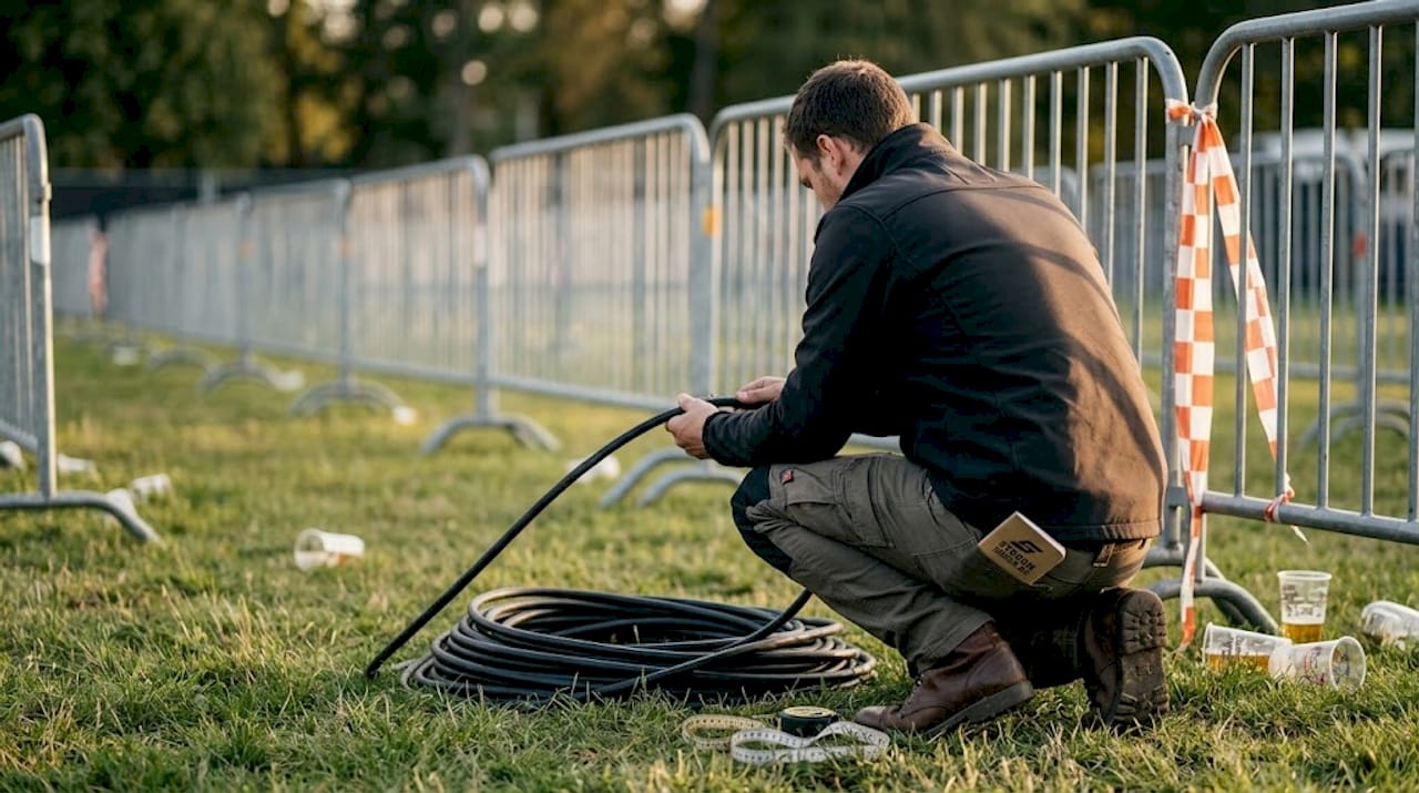 Een monteur inspecteert de kabels zorgvuldig op beschadigingen en slijtage.