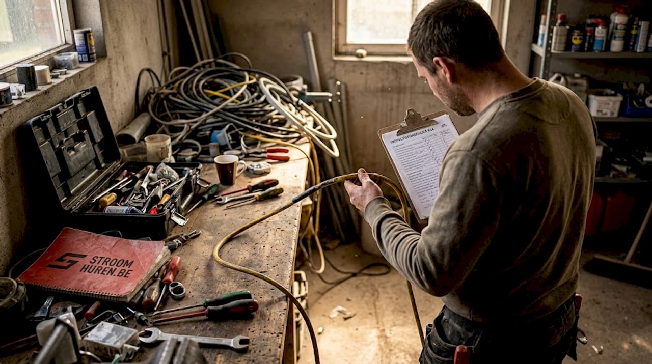 Een elektricien controleert de bekabeling op eventuele gebreken bij een huurwoning.