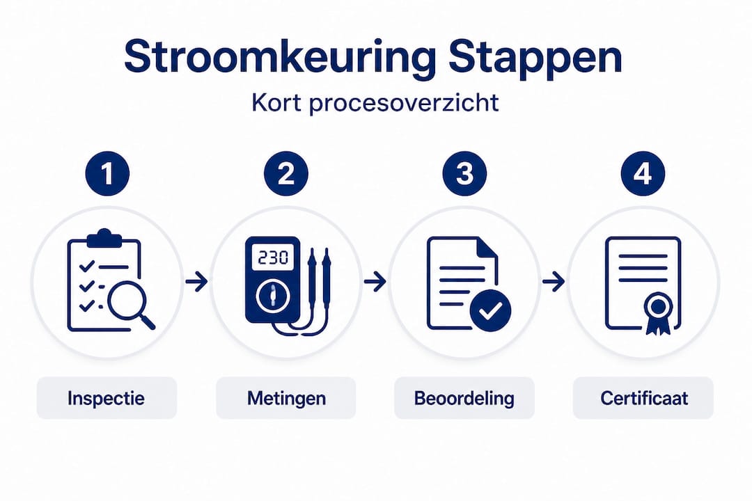 Overzichtelijke infographic met de stappen van het stroomkeuringstraject