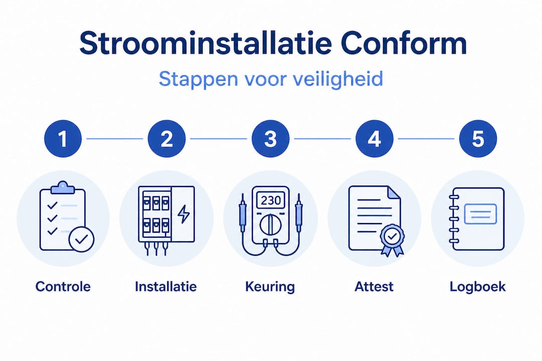 Infographic: stappenplan voor het voldoen aan de eisen voor elektrische installaties