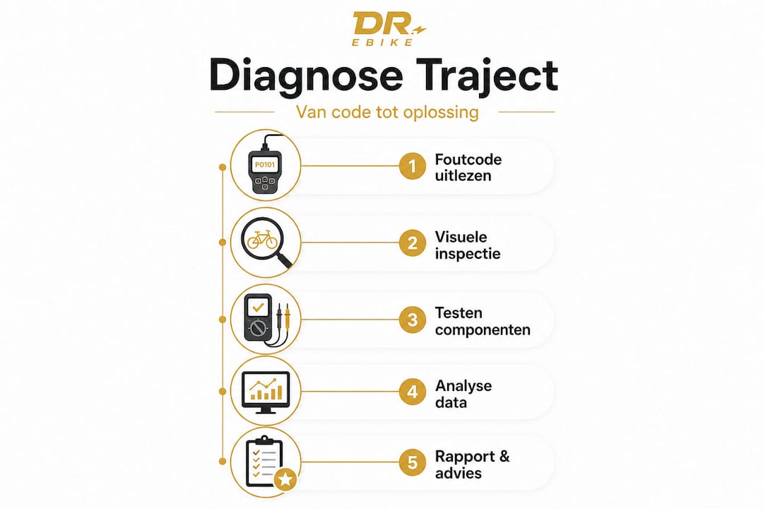 Overzicht: stappenplan voor het stellen van een diagnose bij een e-bike