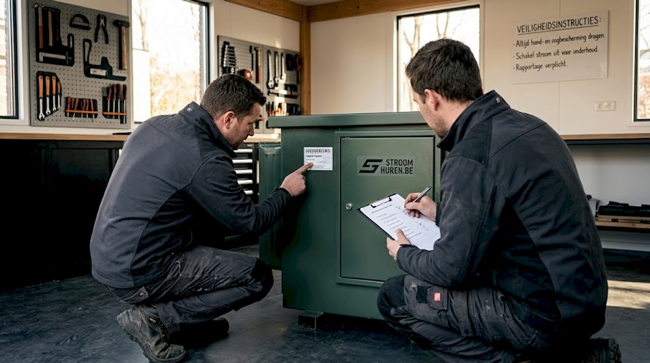 Inspectie van de gehuurde transformator op de bouwlocatie