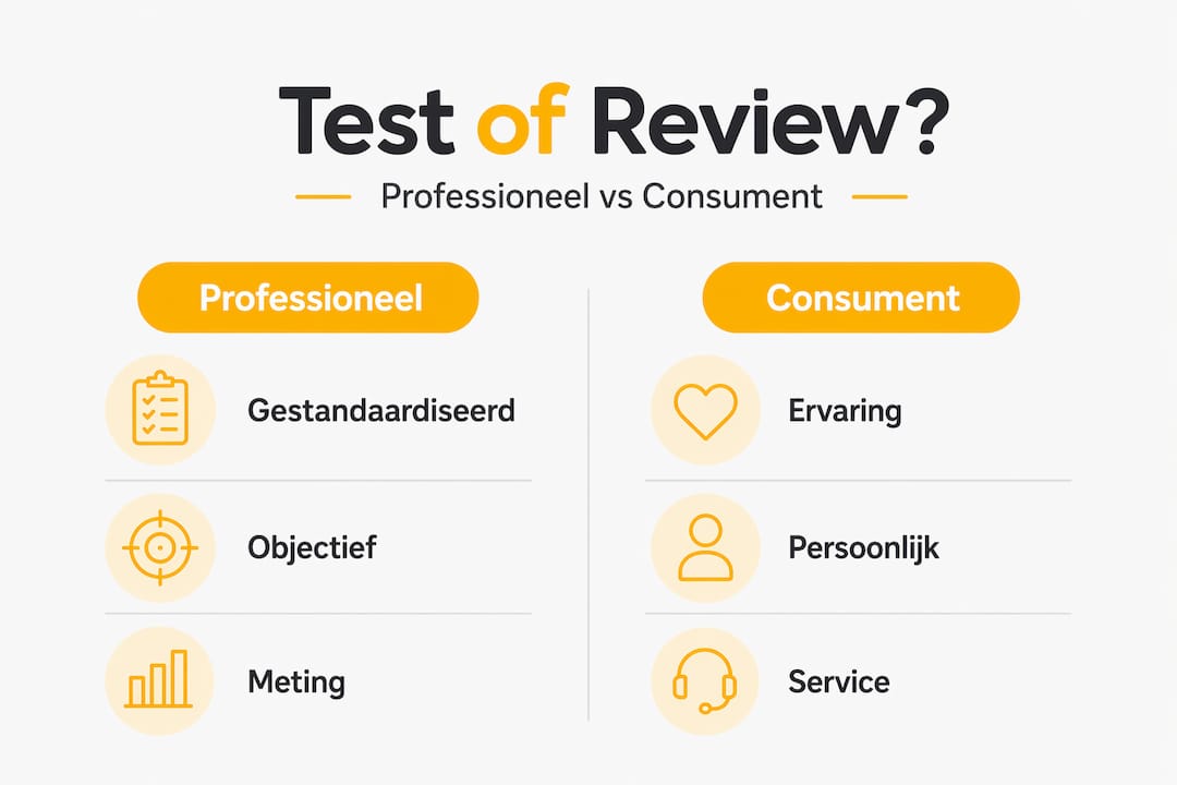 Infographic waarin testresultaten en revieweigenschappen overzichtelijk worden vergeleken
