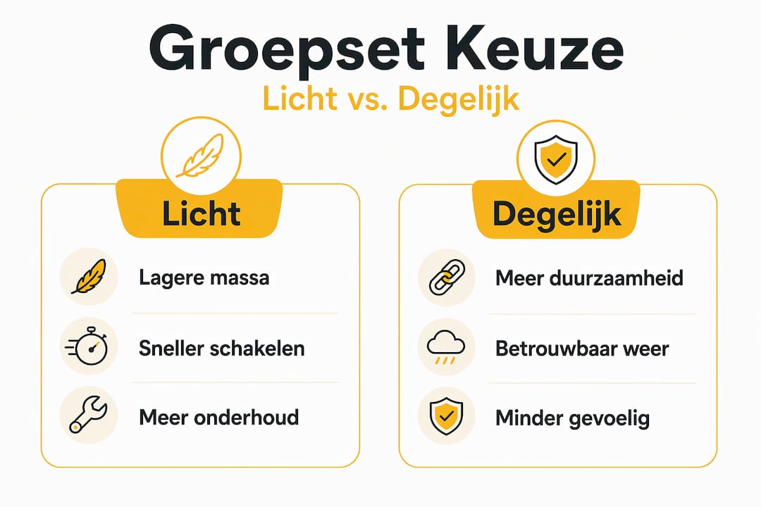 Infographic: lichtgewicht groepset versus robuuste groepset vergeleken